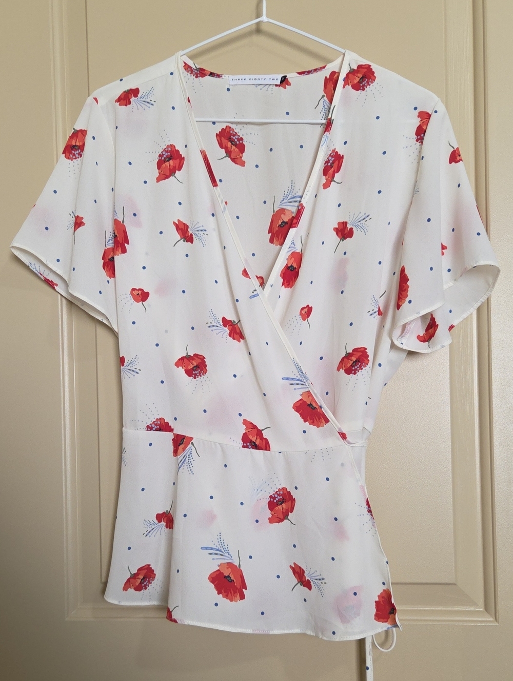 Three Eighty Two Floral Red Wrap Blouse for Women